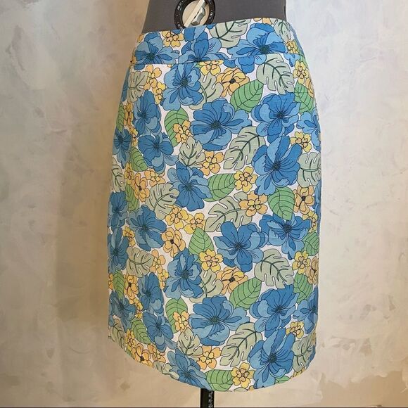 Norton McNaughton Petites blue and yellow floral linen blend skirt size 8P - Picture 9 of 12